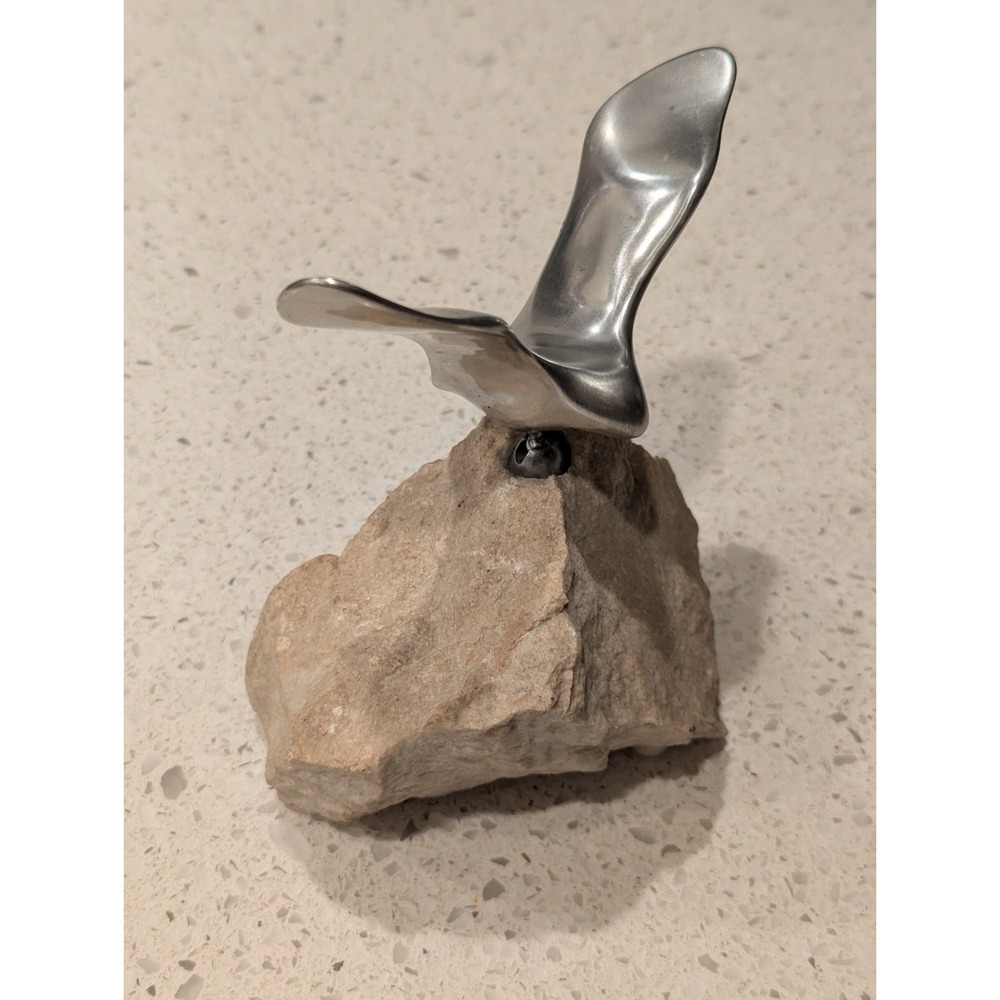 Vintage HOSELTON CANADA MODERNIST Aluminum Scupture Figure Stone Signed Seagull